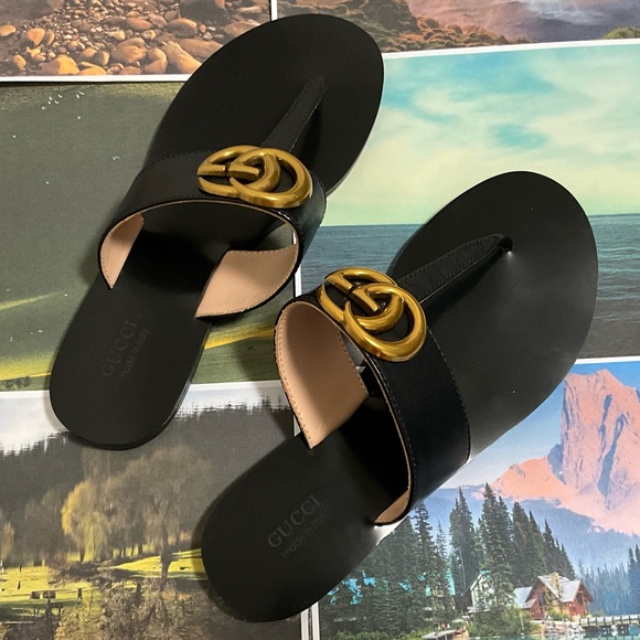 Gucci Black and Gold Women's Sandals - Picture 1 of 3